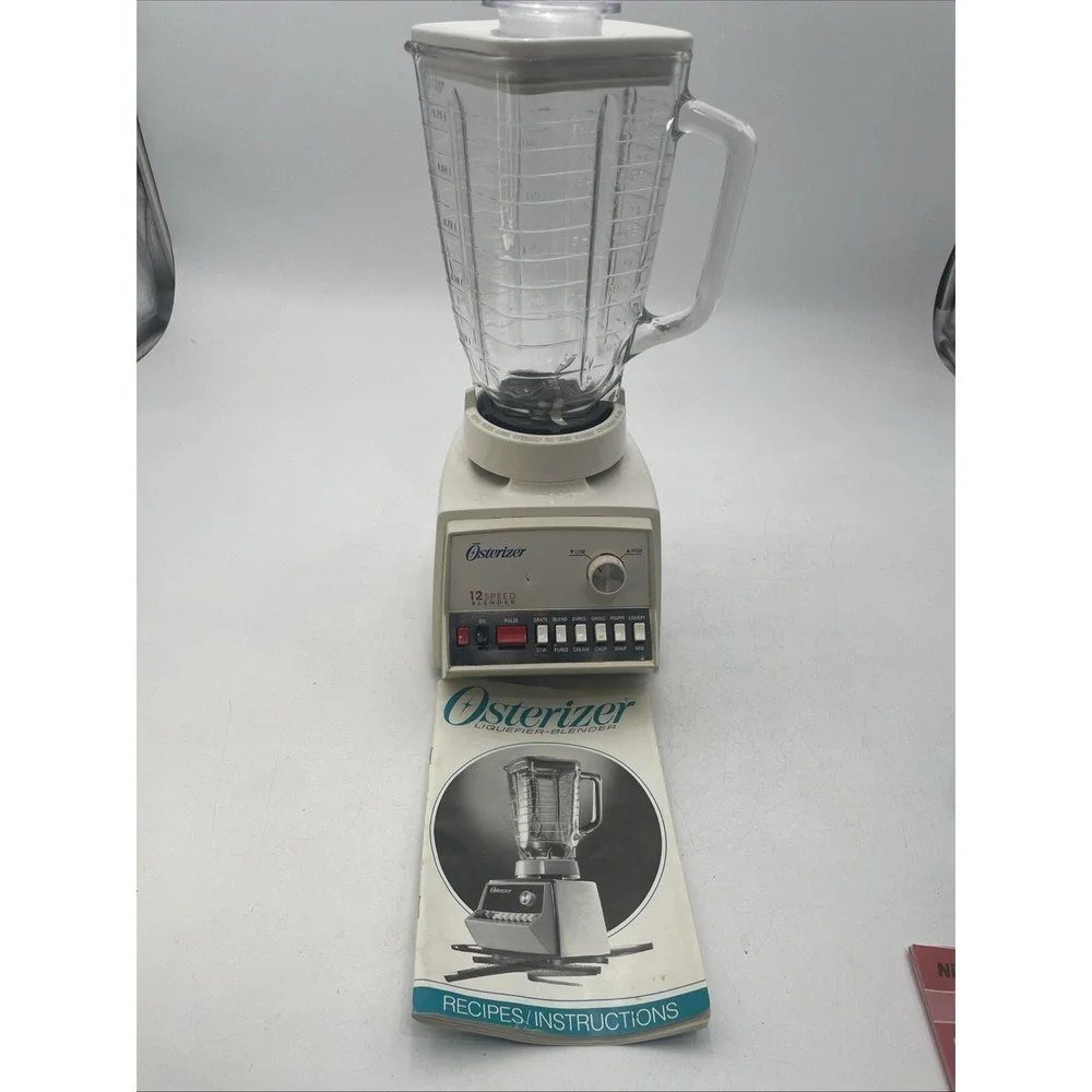 Vtg Oster 12 Speed Osterizer Blender #852-08B 5 Cup Glass Pitcher w/Instructions